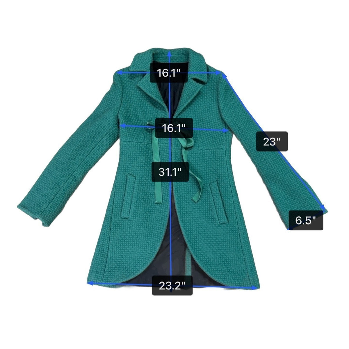Kristina Ti Green Waffle Coat With Satin Ribbon Tie Waist Made In Italy Size M
