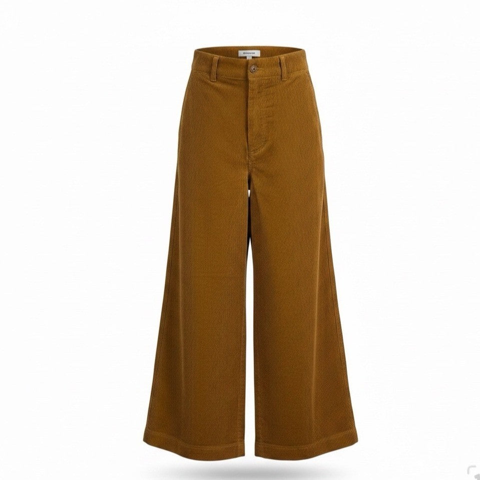 Uniqlo Women Brown Cotton Corduroy High-Waisted Wide Cropped Pants Size 2