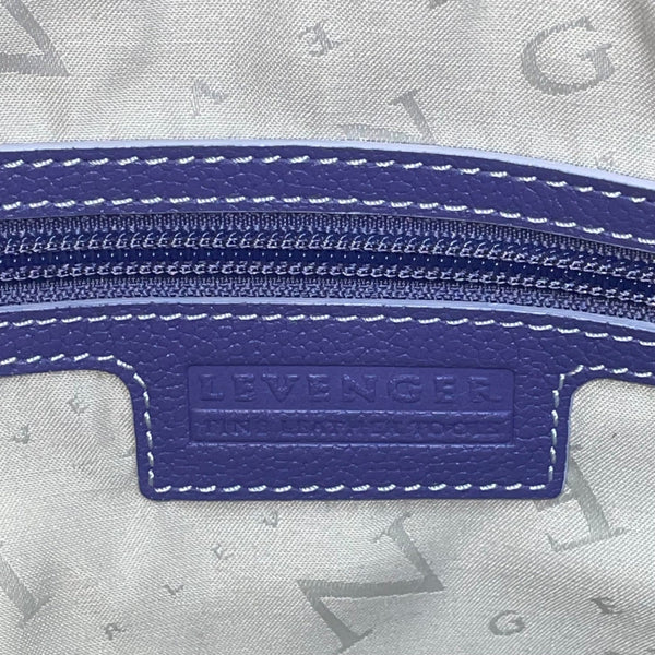 Levenger Women’s Purple Leather Double Strap Buckle Detail Zip Pocket Tote Bag