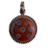 Vintage  Millefiori Glass Pendant Sterling Silver 925 Sunflowers Orange White
