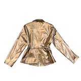 Outeredge Womens Gold Metallic Belted Blazer  Stylish Jacket  Size M
