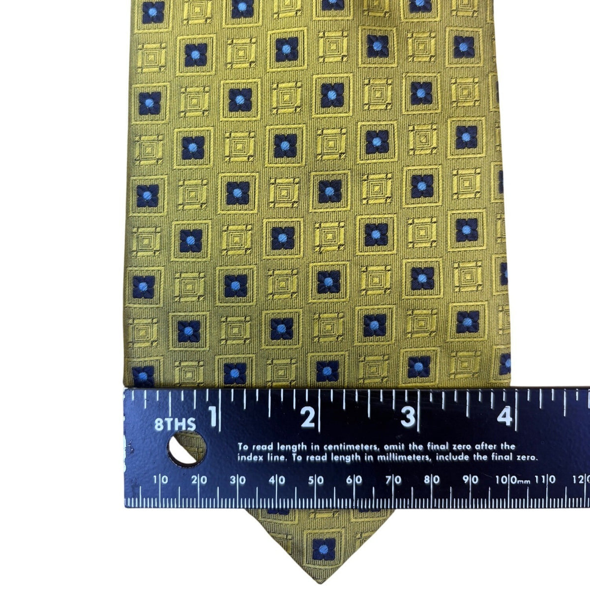 Brooks Brothers Mens Gold & Blue 100% Silk Patterned Geometric Design Tie