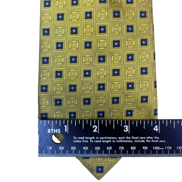 Brooks Brothers Mens Gold & Blue 100% Silk Patterned Geometric Design Tie