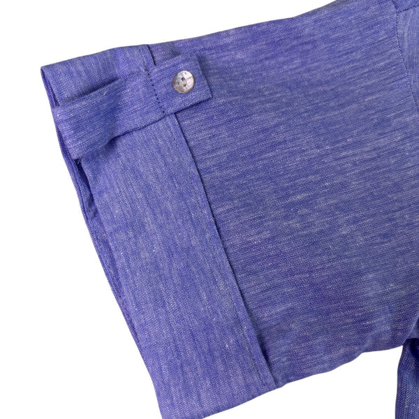Zara Womens Blue Linen-Blend Collared Button-Up Short Sleeve Shirt Size XS