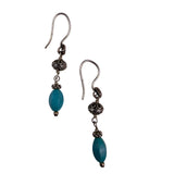 Silver Tone Womens Dangle Earrings Turquoise Beads 925 Sterling Silver Hooks