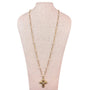 1928 Womens Gold Tone Faux Pearl Cross Pendant Necklace Vintage Jewelry