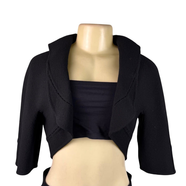 Chado Ralph Rucci Black Short Cropped Bolero Jacket Women Open Front