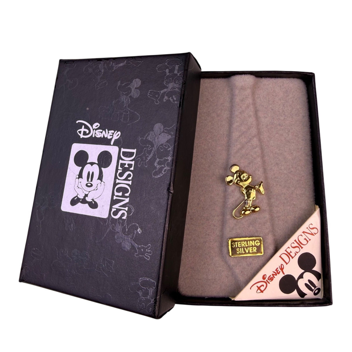 Disney Gold Tone Sterling Silver Mickey Mouse Pin Collectible Vintage Boxed