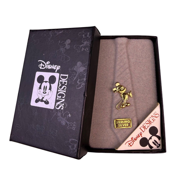 Disney Gold Tone Sterling Silver Mickey Mouse Pin Collectible Vintage Boxed