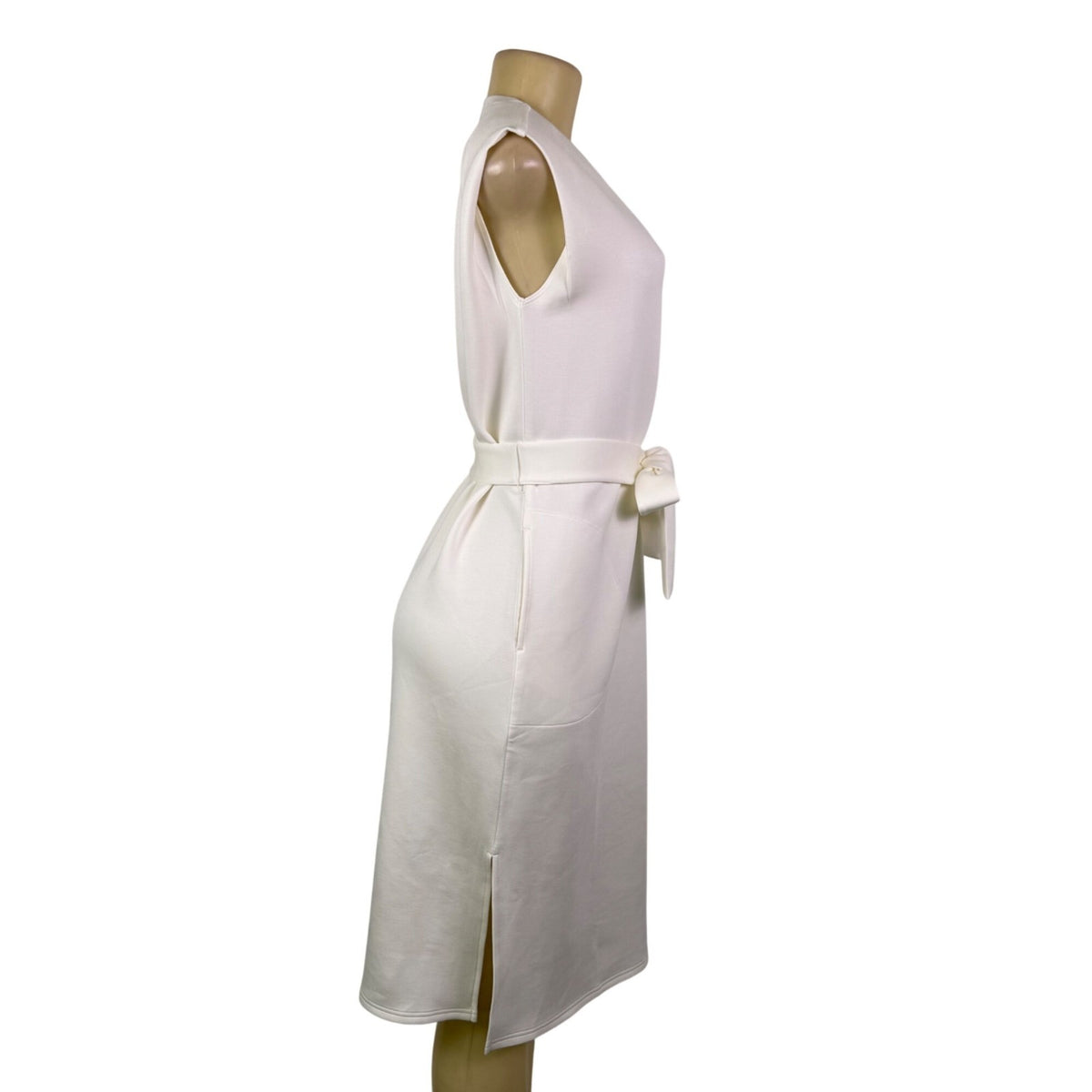 Spanx Women White Sleeveless Belted Midi Dress AirEssentials Pockets Size M