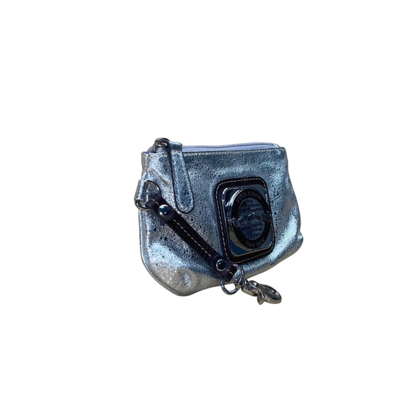 Kathy Van Zeeland Women’s Silver Metallic Logo Detail Small Wristlet Handbag