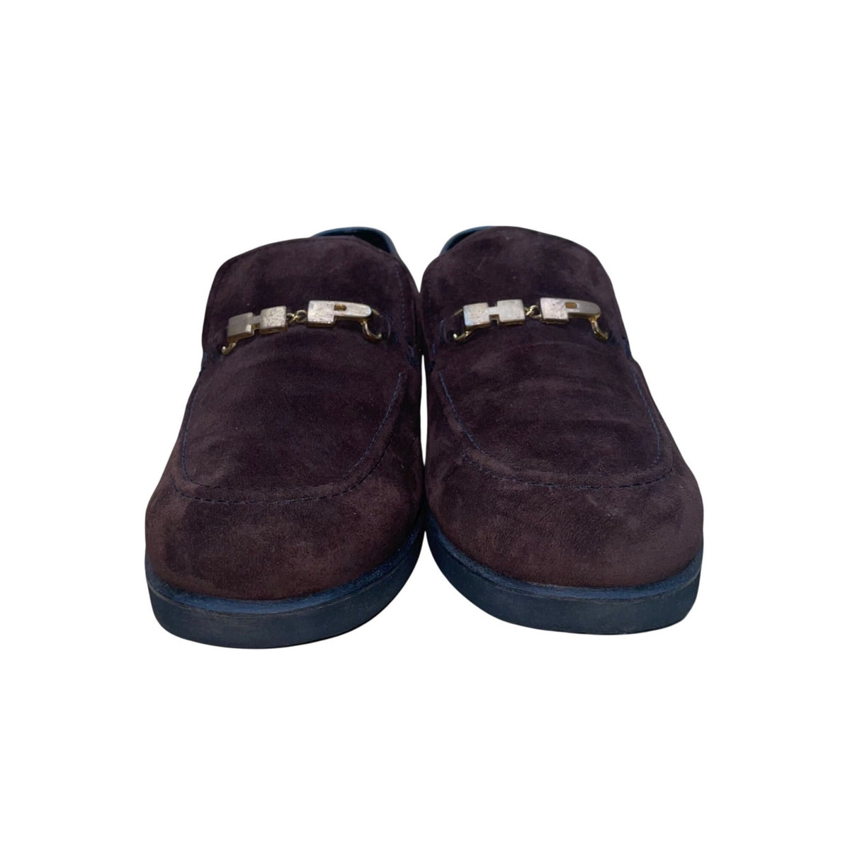 Hush Puppies Women’s Brown Suede Slip-On Gold Logo Detail Classic Loafers Sz 9.5