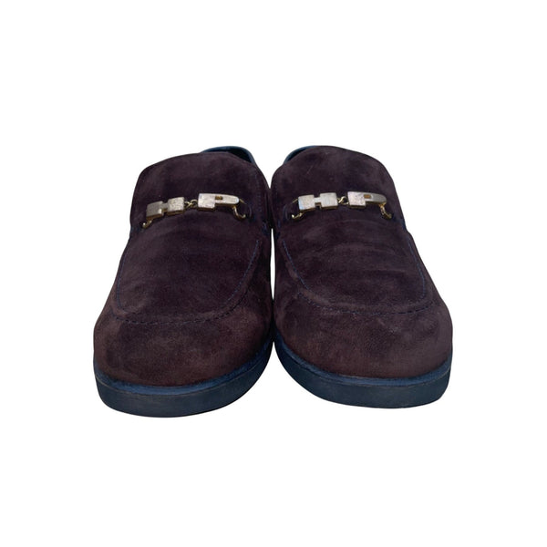Hush Puppies Women’s Brown Suede Slip-On Gold Logo Detail Classic Loafers Sz 9.5