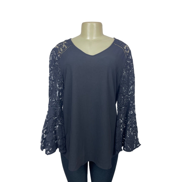 Chico’s Women's Black Long Sleeve Floral Mesh Shirt Sz 1