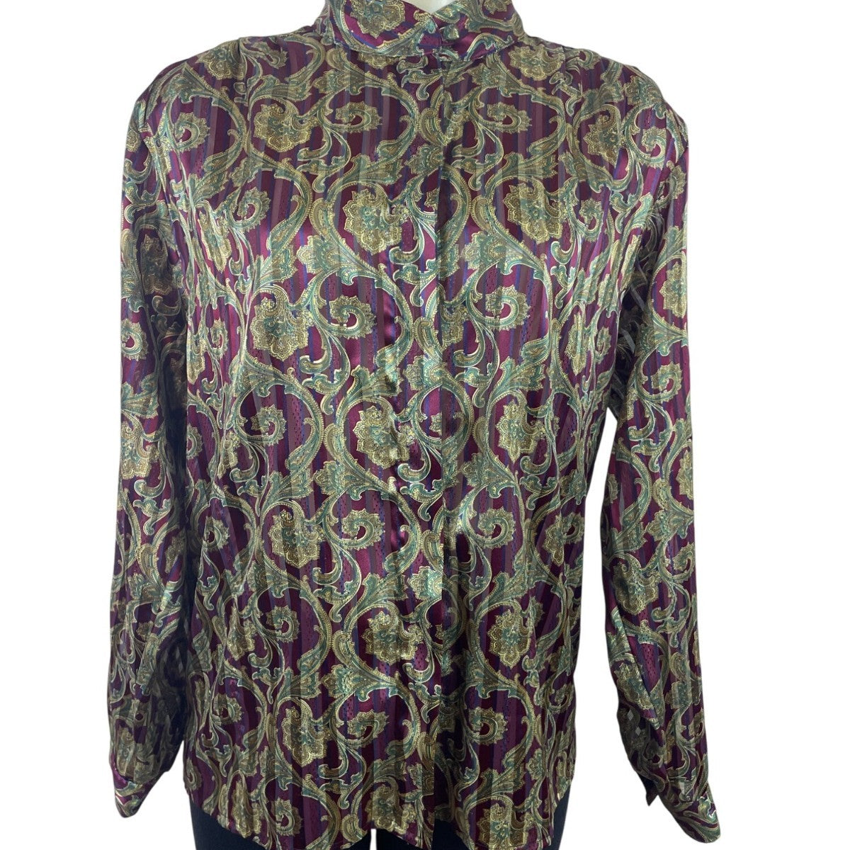 Vintage Yyes St. Clair Paisley Print Button-Up Long Sleeve Blouse Womens Size 12
