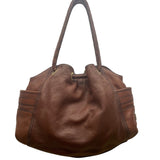 Cole Haan Women’s Brown Leather Drawstring Braided Handles Slouchy Shoulder Bag