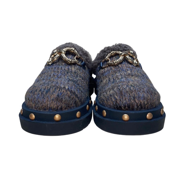 Circus By Sam Edelman Women’s Brown & Blue Faux Wool Cozy Studded Mule Clogs Siz