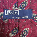 Polo Ralph Lauren Mens Burgundy 100% Silk Patterned Tie Geometric Design