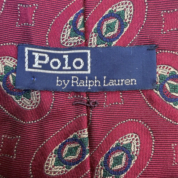 Polo Ralph Lauren Mens Burgundy 100% Silk Patterned Tie Geometric Design