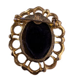 Vintage Gold Tone Womens Cameo Brooch Black/White Oval Metal Filigree Frame