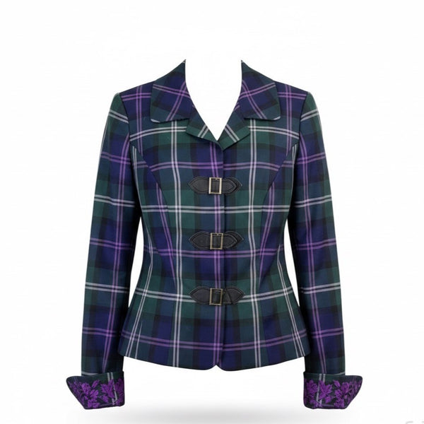 Escada Womens Green & Purple Plaid Wool Blazer Jacket With Buckle Closures Size