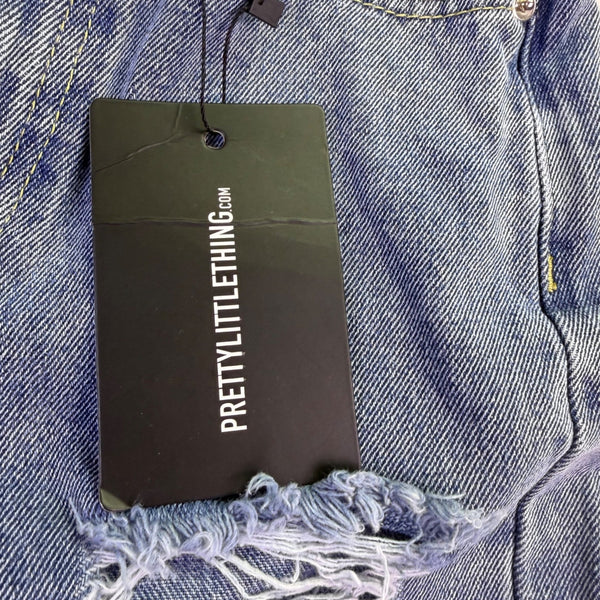 Pretty Little Thing Womens Blue High-Waisted Distressed Straight Leg Jeans Sz 4