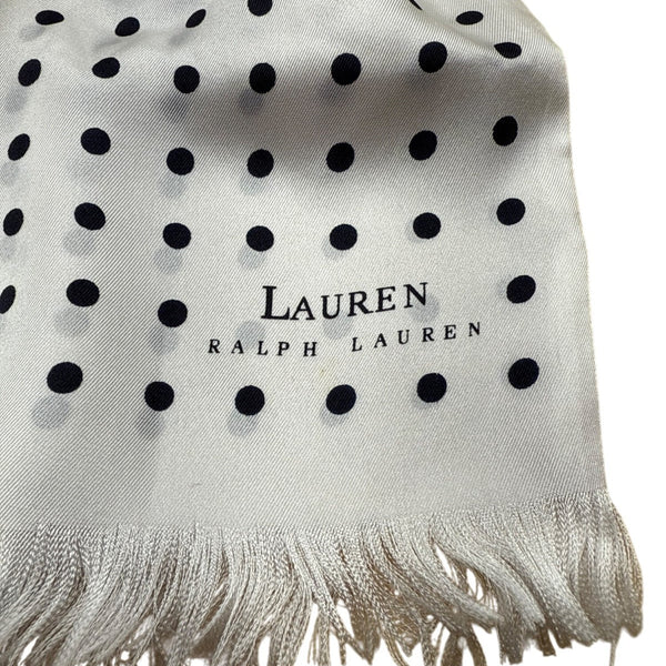 Lauren Ralph Lauren Womens Polka Dot Silk Scarf With Fringe Ivory/Black Womens