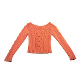 Elodie Womens Orange Cable Knit Sweater Button Detail Long Sleeve Sz S