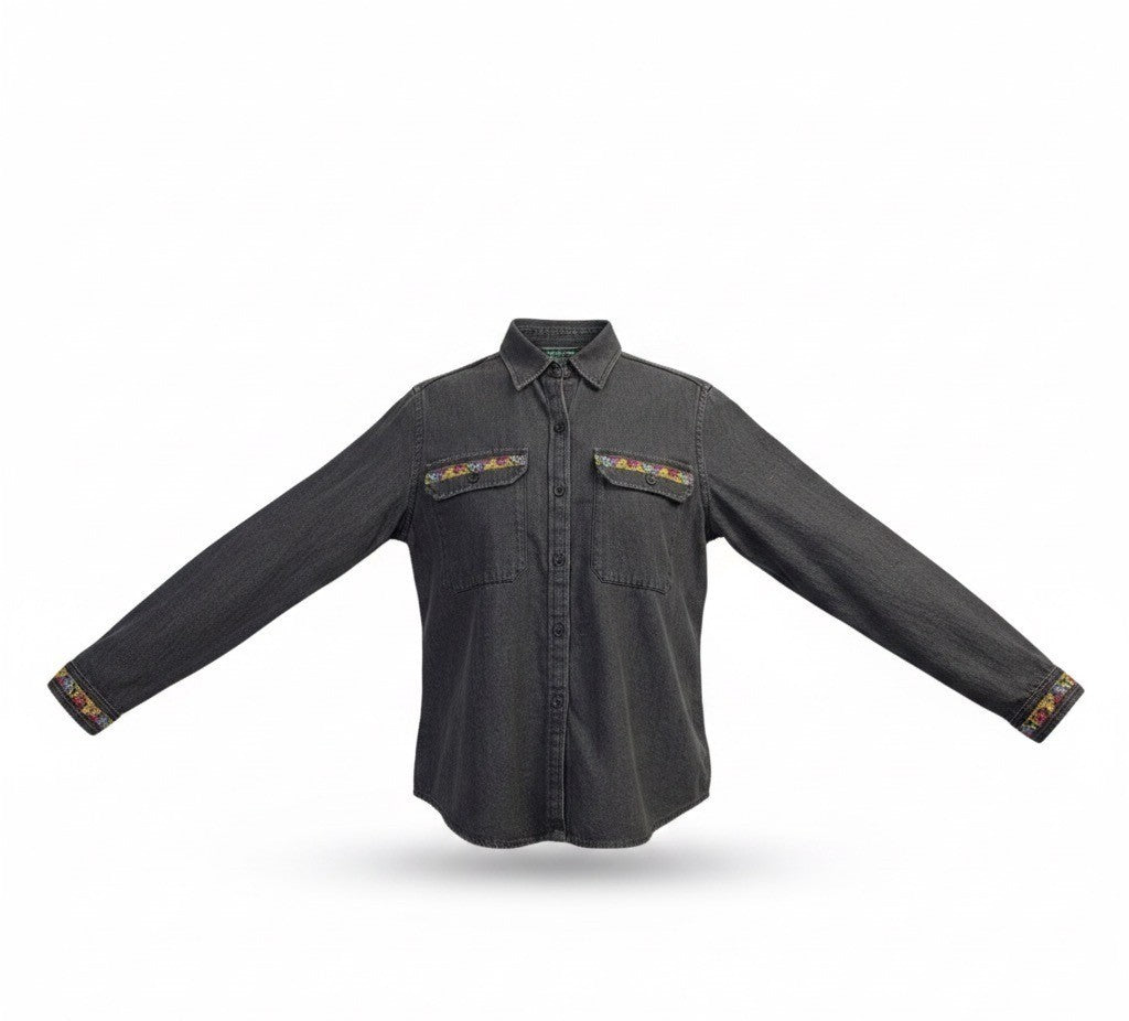 Lauren Ralph Lauren Womens Long Sleeve Button-Up Shirt W/ Embroidered Sz S