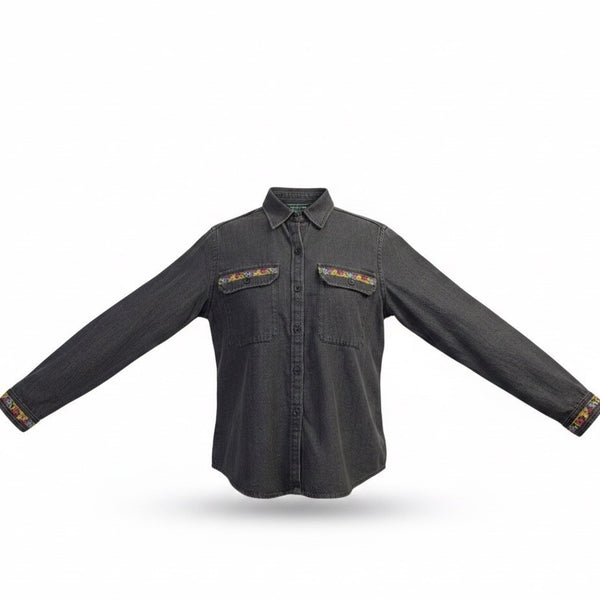Lauren Ralph Lauren Womens Long Sleeve Button-Up Shirt W/ Embroidered Sz S