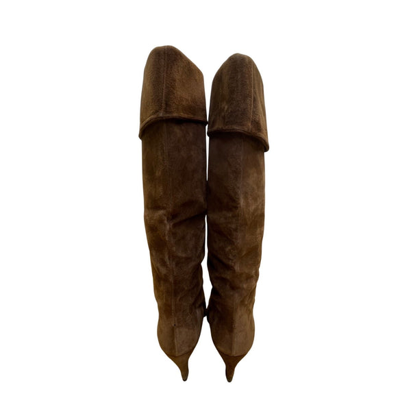 Nina Women’s Brown Suede Fold Over Knee High Heeled Boots Size 7.5