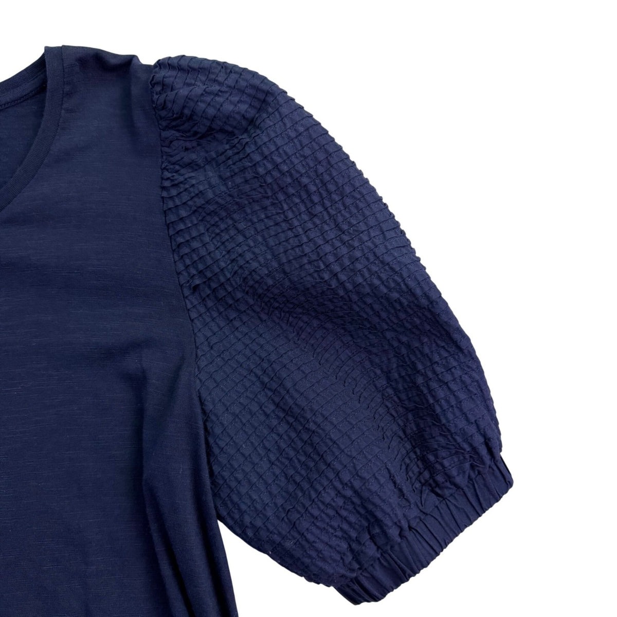 Chicos Womens Navy Cotton Modal Puff Sleeve Textured Top Size XL
