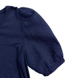 Chicos Womens Navy Cotton Modal Puff Sleeve Textured Top Size XL