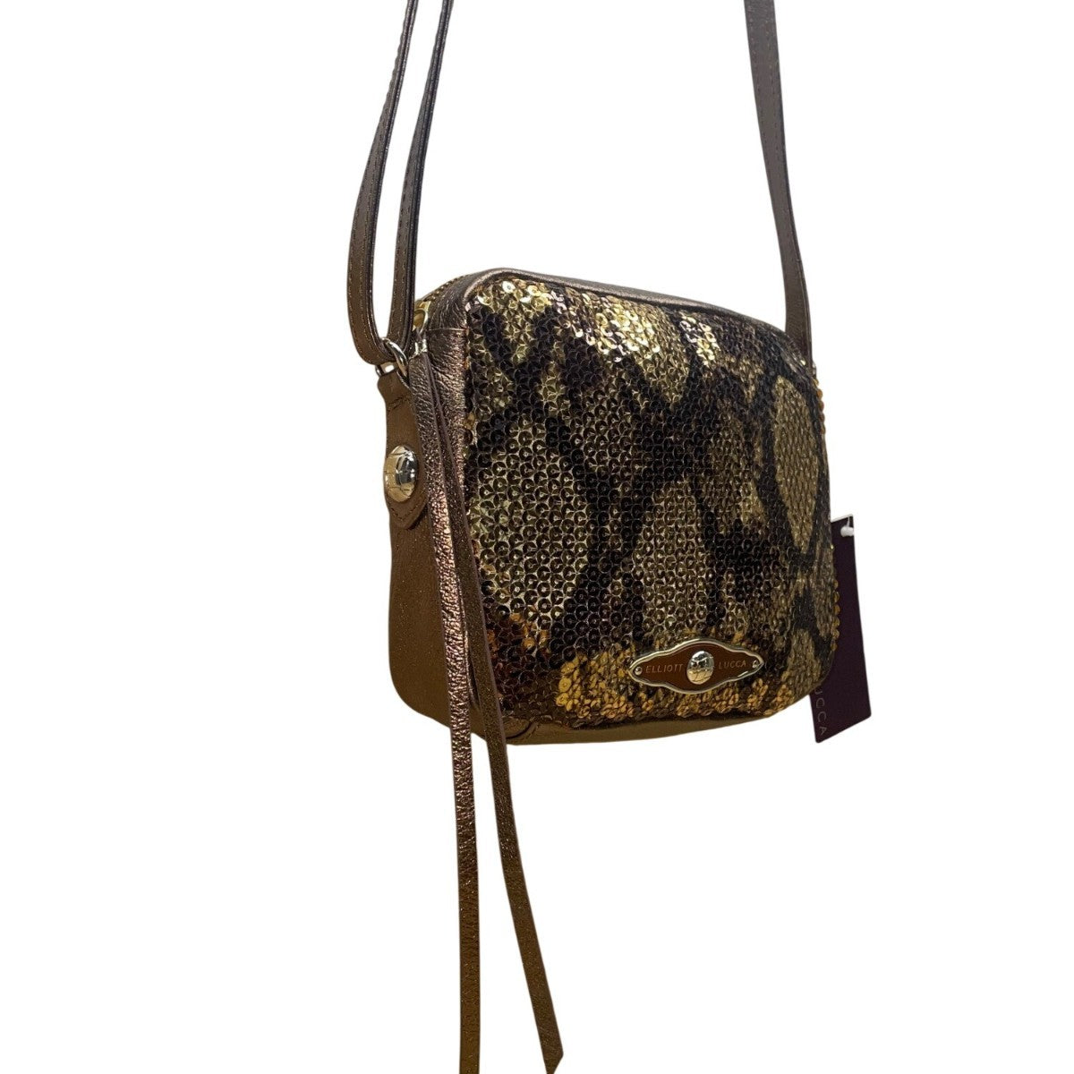 Elliott Lucca Women’s Gold & Brown Metallic Snake Print Sequin Crossbody Bag