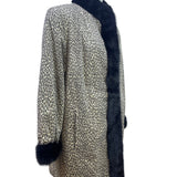 Silverman Furs Womens Black Mink Trim Leopard Print Coat Elegant Outerwear