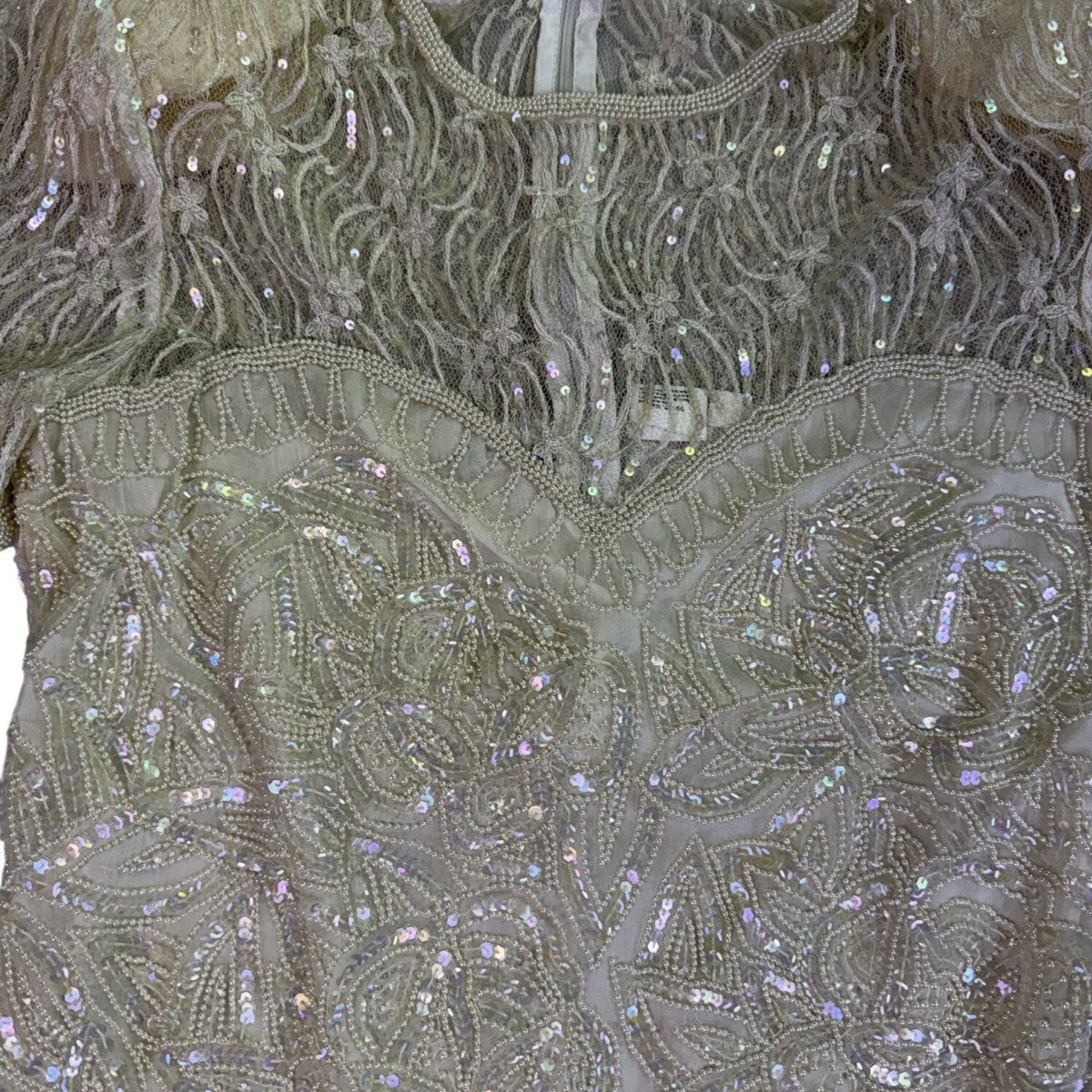 Sweelo Womens Ivory Silk Beaded Short Sleeve Dress Elegant Sequins Layered Sz XL