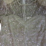 Sweelo Womens Ivory Silk Beaded Short Sleeve Dress Elegant Sequins Layered Sz XL