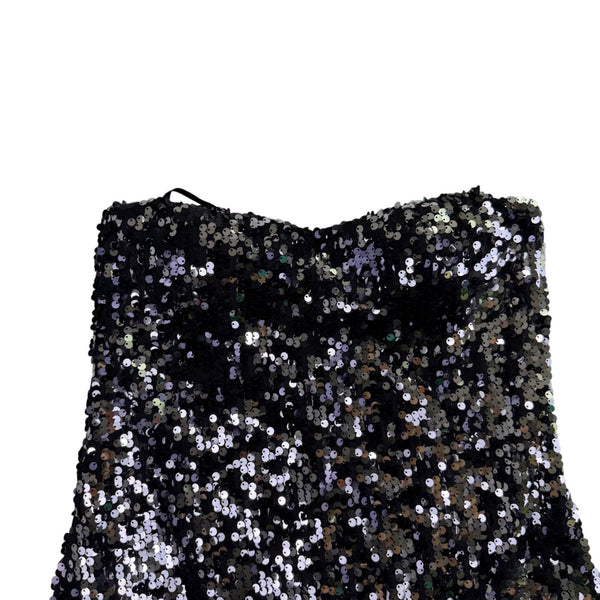 As U Wish Womens Black Sequin Strapless Mini Dress Size M