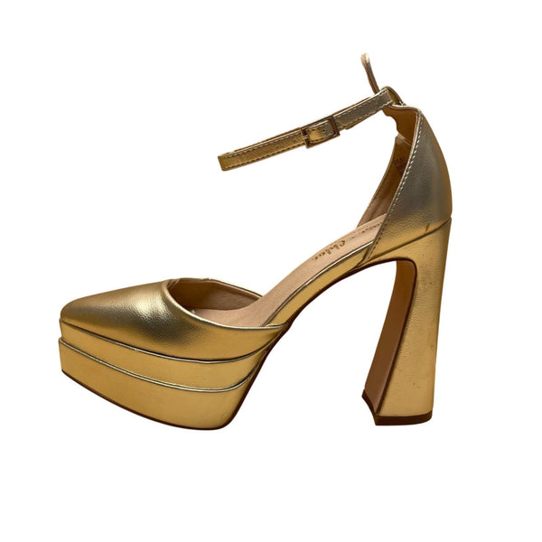 Chase + Chloe LA Women’s Gold Ankle Strap Ayla Platform Heels Size 7