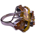 Silver Tone Womens Yellow Faceted Floral Cocktail ,  Metal Jewelry