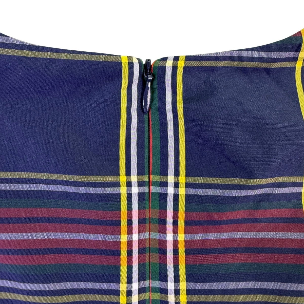 Crewcuts Girls Navy Multicolor Plaid Polyester Puff Sleeve Party Dress Size 7
