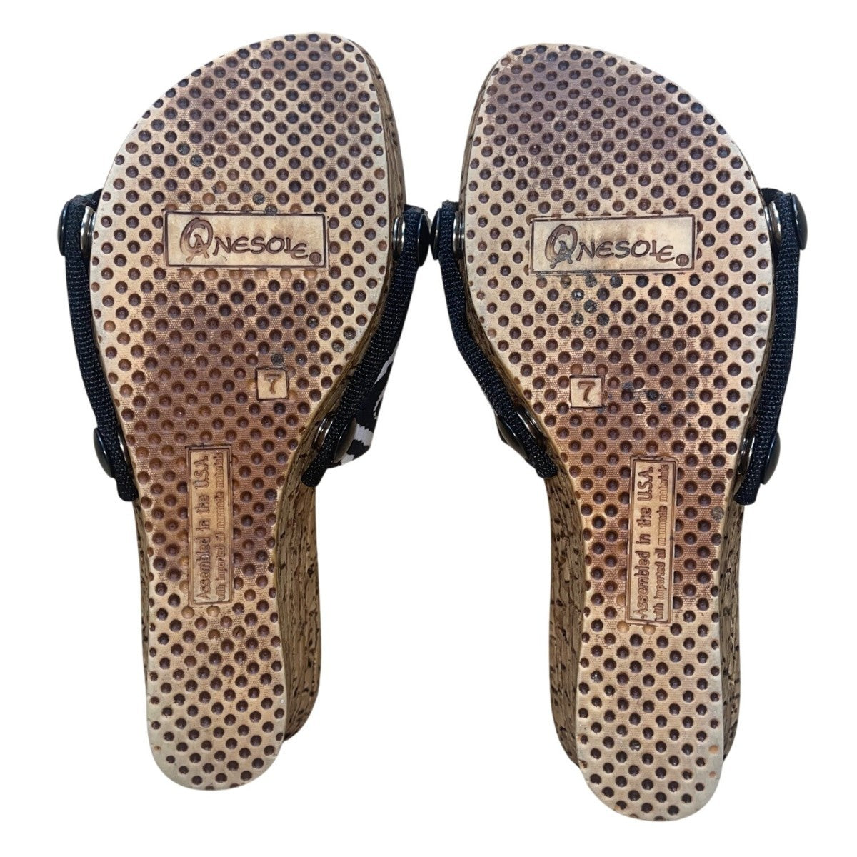 Onesole Women’s Black & White Interchangeable Top Cork Wedge Sandals Size 7