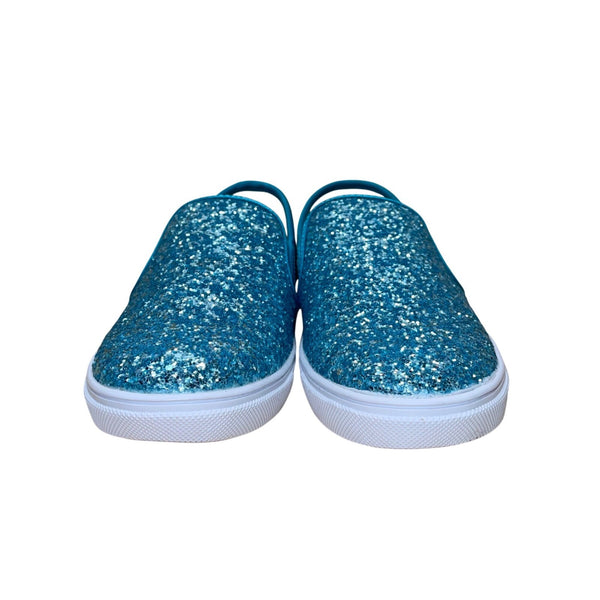Fever Sole Women’s Blue Glitter Back Heart Accent Slip-On Casual Shoes Size 7