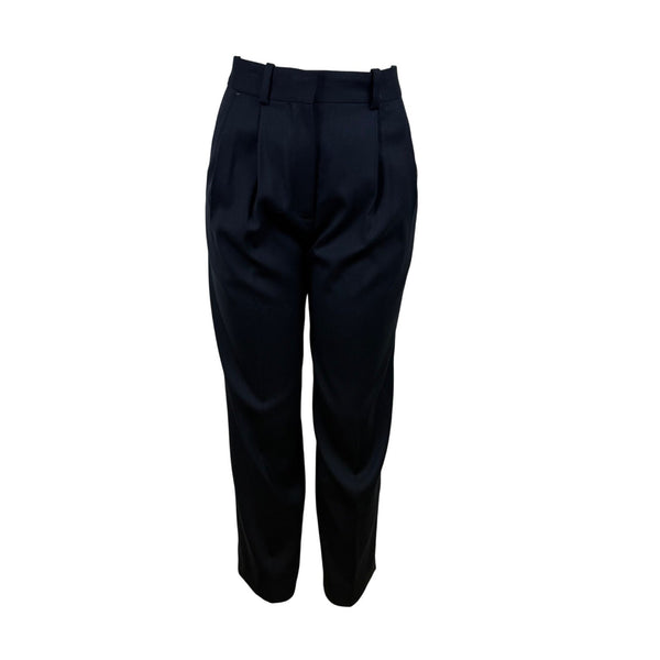 Cos Womens Black Polyester & Wool Blend Pleated High-Waist Trousers Size 2