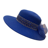 Glory II Womens Blue Wool Dress Hat With Decorative Band & Mesh Bow