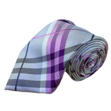 Croft & Barrow Mens Purple & Gray 100% Silk Plaid Tie Hand Made Business/Party
