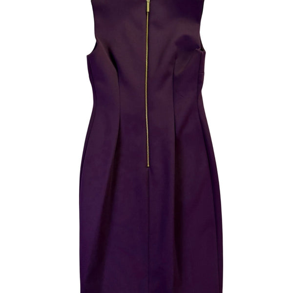 Calvin Klein Womens Purple Ruffled Neckline Sleeveless Sheath Dress Size 4