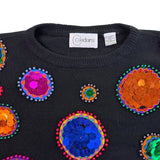 Cedars Womens Black Wool Sweater Sequin Embellished Circles Size L