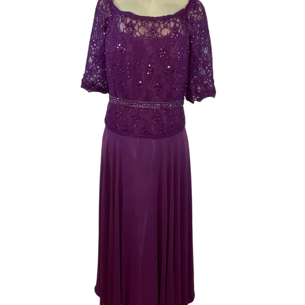 MGNY Women’s Magenta Lace & Chiffon Evening Gown With Sequins Size 16