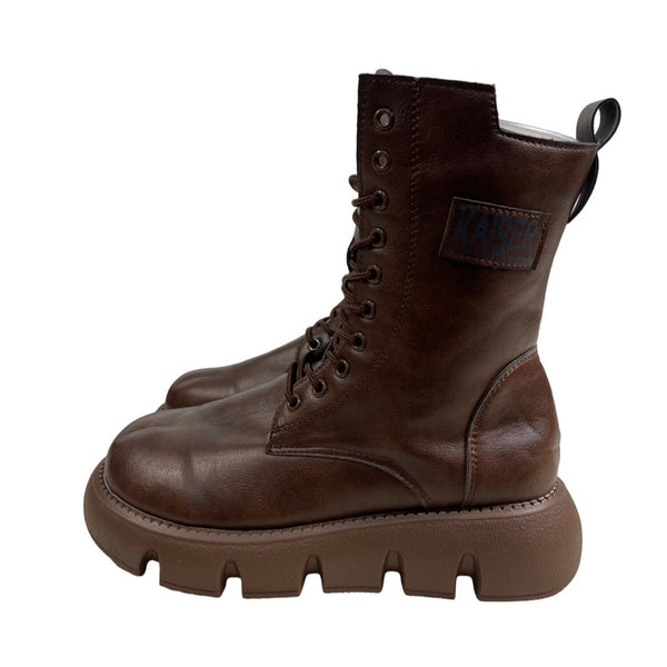 Kaiser Women Military Height Lace-up High top Belt Buckle Vintage Ankle Boots Sz
